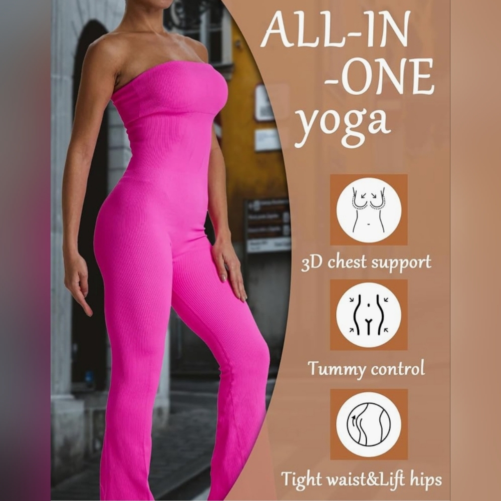 Women's strapless jumpsuit in pink ribbed strapless jumpsuit for women flared